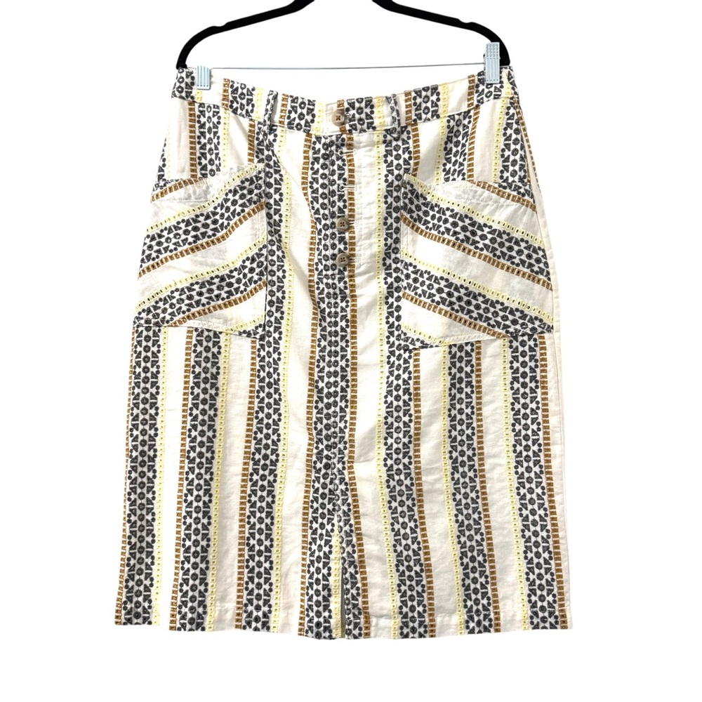 Anthropologie Women Quincy Eyelet Pencil Skirt Sz 14 Boho Modest Feminine Church